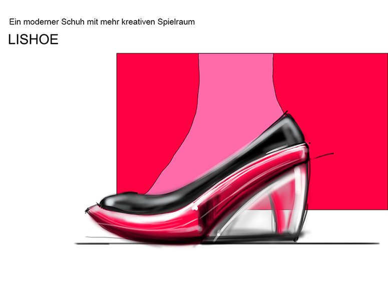 Dameschuh der das Erscheinungsbild ändern kann. Ein Schuh, zahllose Designs